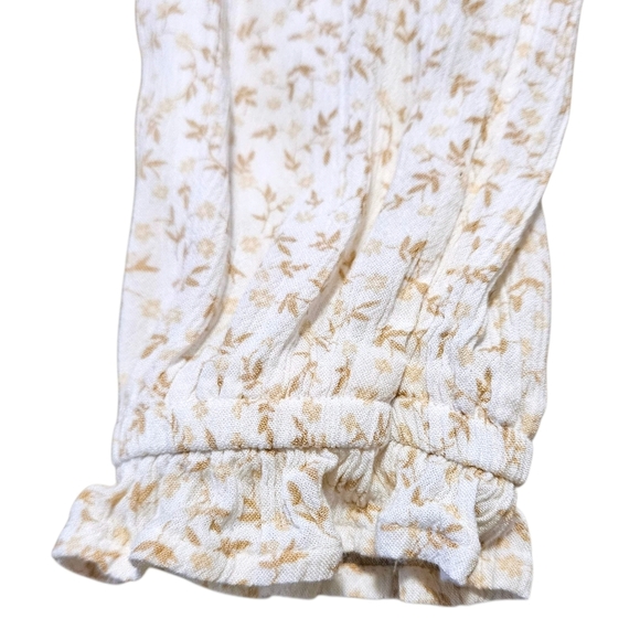 Boho Floral Smocked Mini Dress Beige Prairie Core Ruffle Hem XS Long Sleeve - Picture 3 of 11